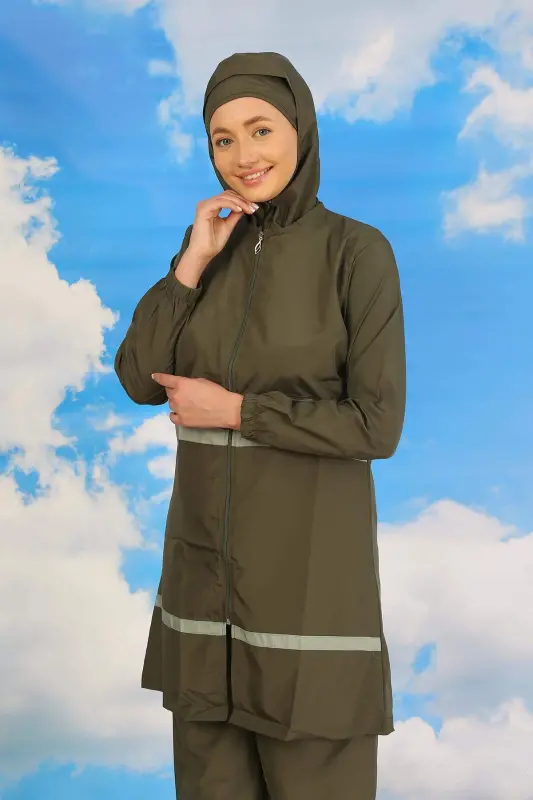 Kadın Tam Tesettür Mayo Haki 31061 - 5