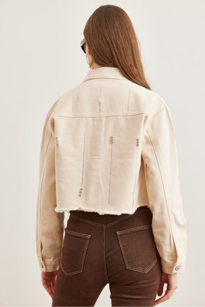 Kadın Taş Cepli Ön Arka Taş Detaylı Crop Pamuk Gabardin Ceket CKT-19000388 - 6