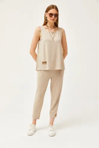 Kadın Taş Kolsuz Salaş Bluzlu Alt Üst Kristal Takım TKM-19000271-Taş - 2