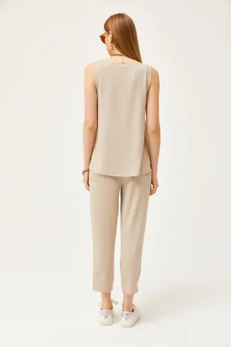 Kadın Taş Kolsuz Salaş Bluzlu Alt Üst Kristal Takım TKM-19000271-Taş - 6