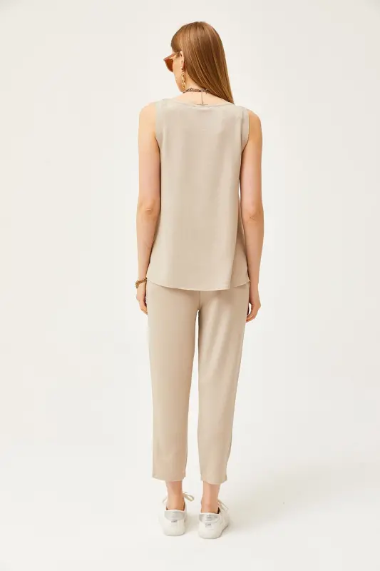 Kadın Taş Kolsuz Salaş Bluzlu Alt Üst Kristal Takım TKM-19000271-Taş - 6