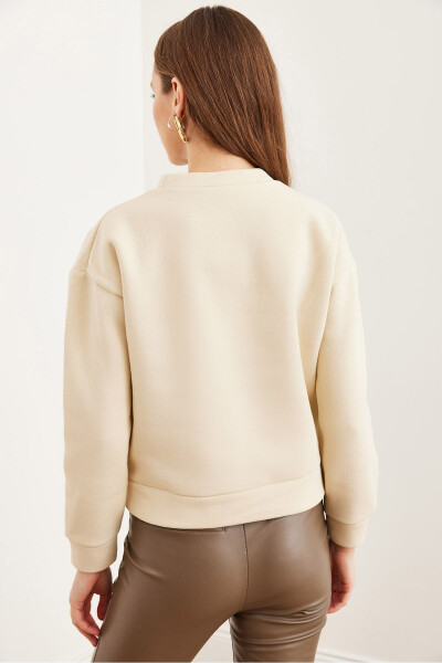 Kadın Taş Roba Fisto Detaylı Şardonlu Sweatshirt SWT-19000703-Taş - 7