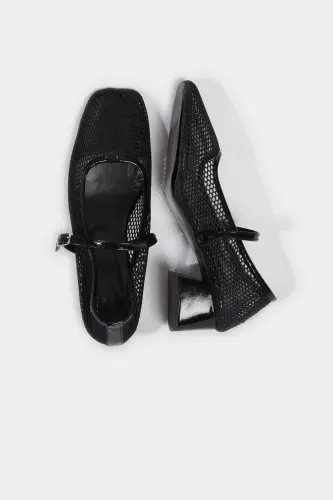 Kadın Tek Bantlı Yüksek Taban Topuklu Ayakkabı-Siyah - 6