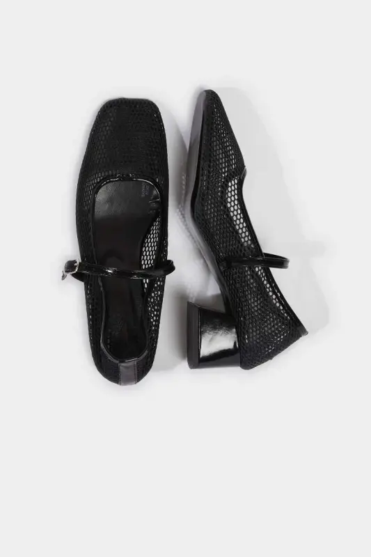 Kadın Tek Bantlı Yüksek Taban Topuklu Ayakkabı-Siyah - 6