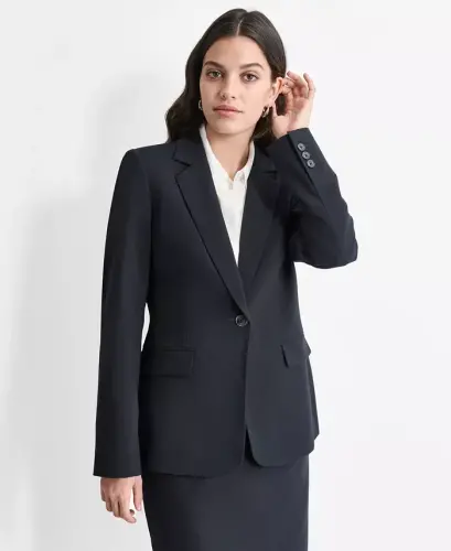 Women’s Single-Button-Front Long-Sleeve Blazer - Navy - 1