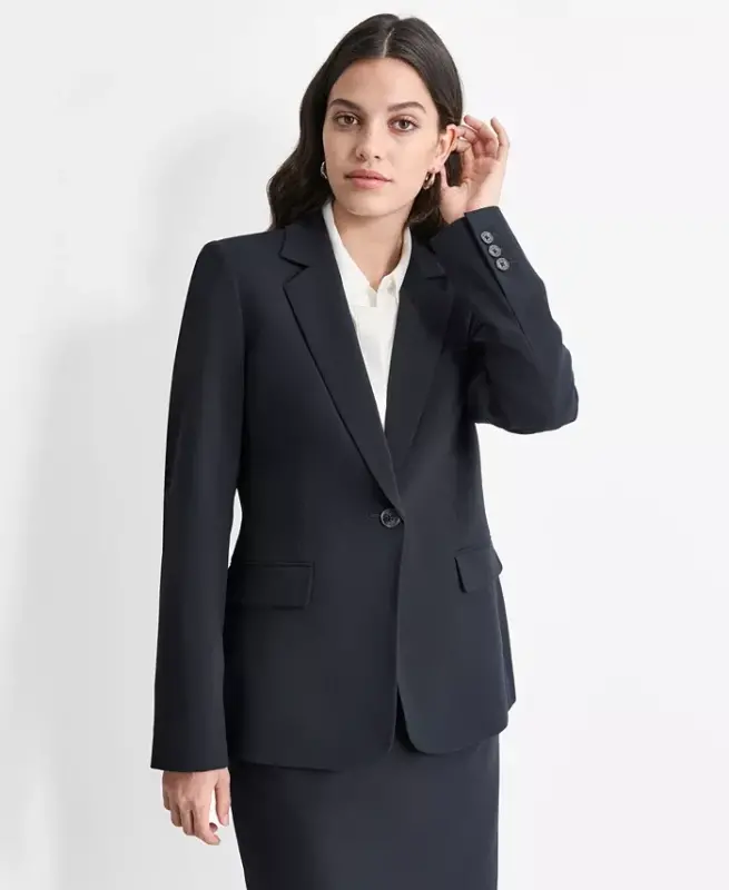 Women’s Single-Button-Front Long-Sleeve Blazer - Navy - 1