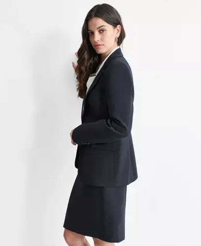 Women’s Single-Button-Front Long-Sleeve Blazer - Navy - 4