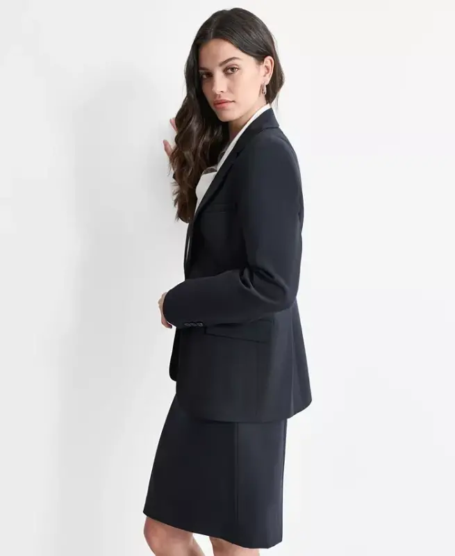 Women’s Single-Button-Front Long-Sleeve Blazer - Navy - 4