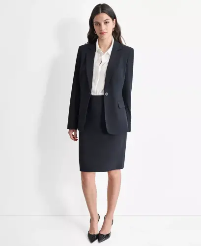 Women’s Single-Button-Front Long-Sleeve Blazer - Navy - 5
