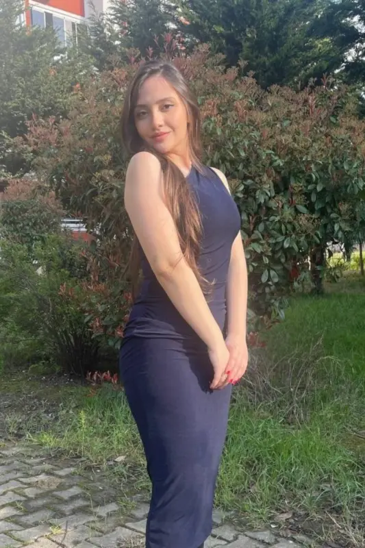 Kadın Tek Omuz Büzgülü Midi Elbise - Lacivert - 2