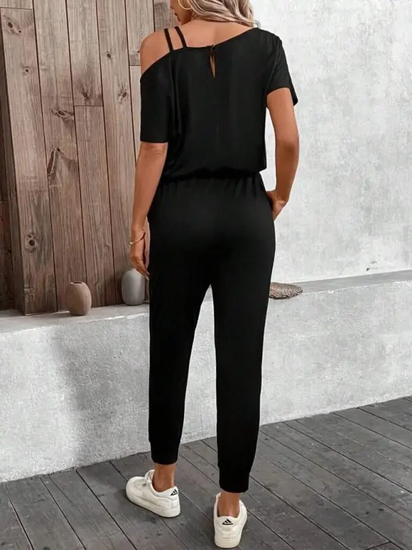 Kadın Tek Omuzdan Açık Viskon Iki Iplik Bluz Bağcıklı Pantolon Ikili Takım - 4