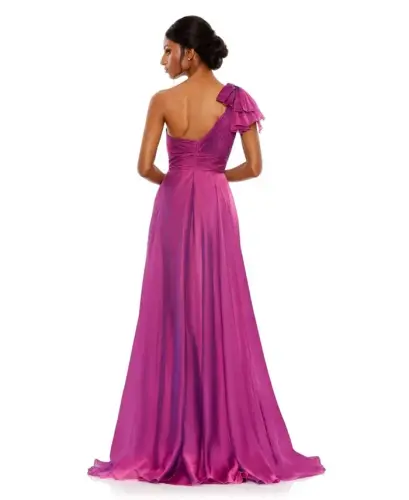 Women's Pleated One Shoulder Chiffon Gown - Raspberry - MAC DUGGAL (1)