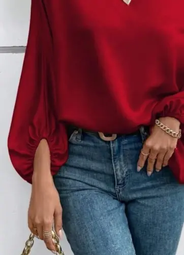 Kadın Tek Omuzu Açık Uzun Kollu Salaş Sandy Bluz - 3