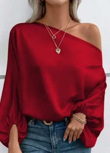 Kadın Tek Omuzu Açık Uzun Kollu Salaş Sandy Bluz - BÜYÜKBEDENIZ (1)