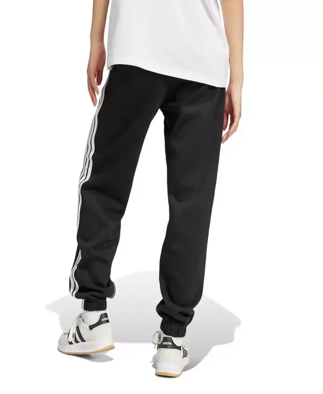 Women's Essentials 3-Stripes Pull On Fleece Loose Pants-Black/White - 4