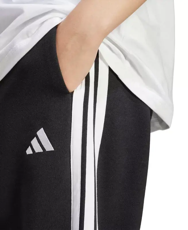 Women's Essentials 3-Stripes Pull On Fleece Loose Pants-Black/White - 5