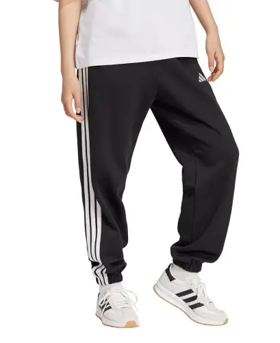 Women's Essentials 3-Stripes Pull On Fleece Loose Pants-Black/White - 8