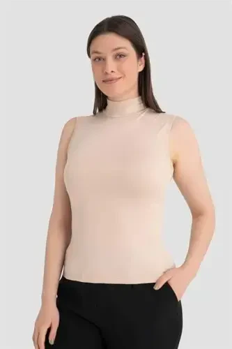 Kadın Ten 2'li Kolsuz Body Balıkçı Yaka - 3