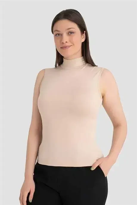 Kadın Ten 2'li Kolsuz Body Balıkçı Yaka - 3