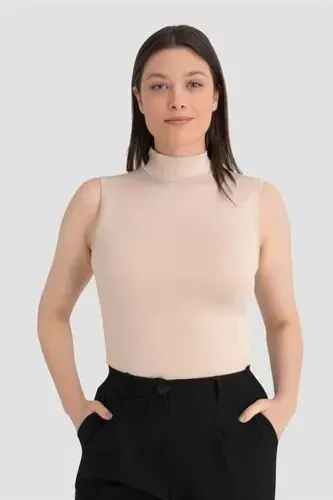 Kadın Ten 2'li Kolsuz Body Balıkçı Yaka - 4