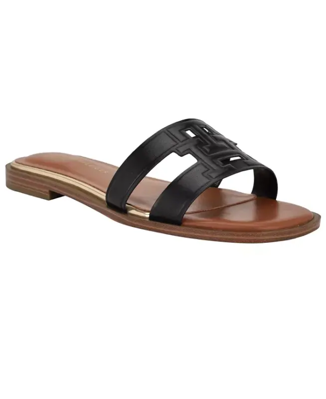 Women's Terenz Logo Strap Flat Slide Sandals - Black - 1