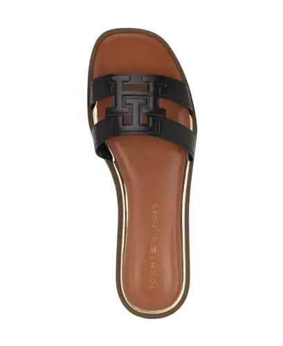 Women's Terenz Logo Strap Flat Slide Sandals - Black - 4