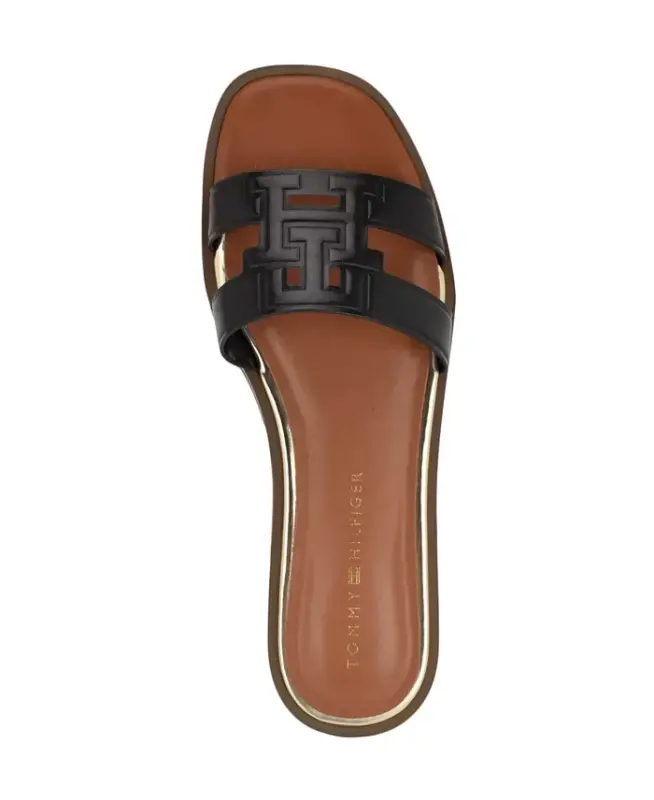 Women's Terenz Logo Strap Flat Slide Sandals - Black - 4