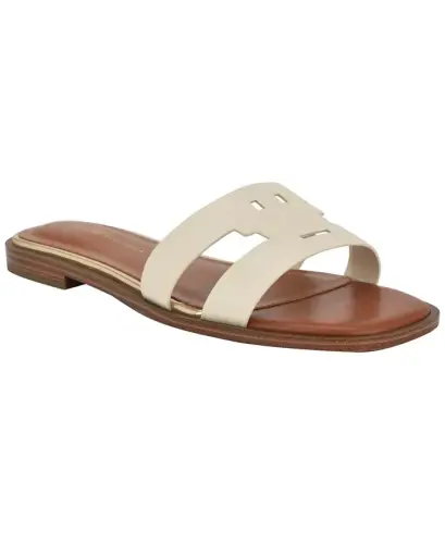 Women's Terenz Logo Strap Flat Slide Sandals - Ivory - 1