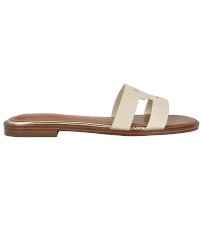 Women's Terenz Logo Strap Flat Slide Sandals - Ivory - 2
