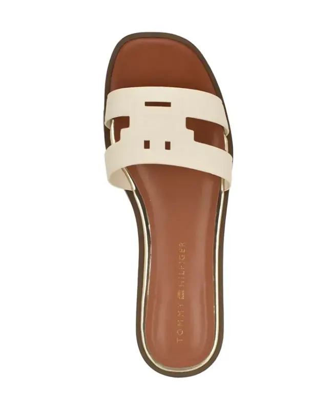 Women's Terenz Logo Strap Flat Slide Sandals - Ivory - 4