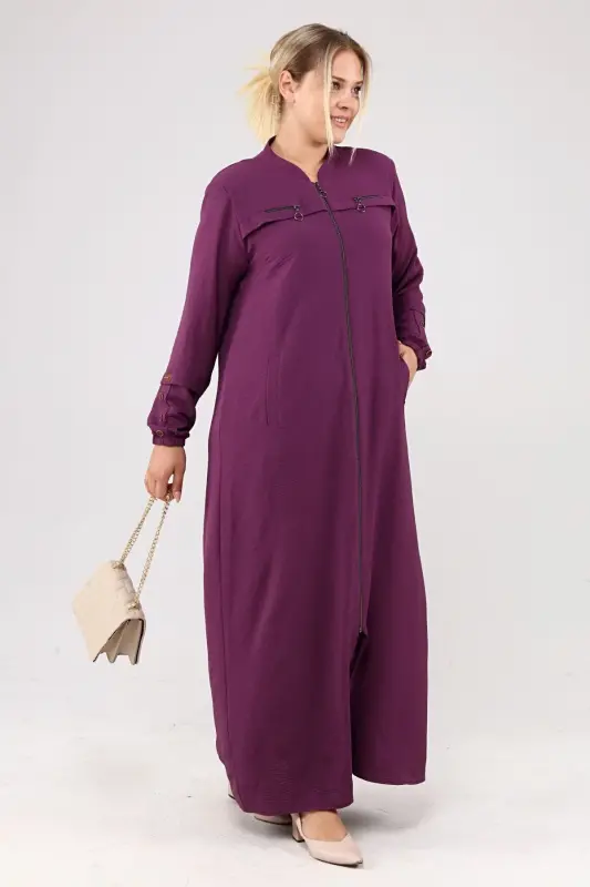 Kadin Tesettur Giy Cik Fermuarli Ayrobin Mürdüm-Mürdüm - 5