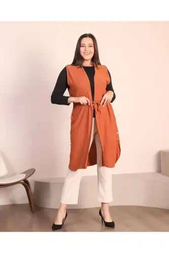 Kadin Tesettur Giyim Buyuk Beden Yazlik Anne Yelek Kahverengi-Kahverengi - 3
