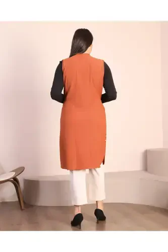 Kadin Tesettur Giyim Buyuk Beden Yazlik Anne Yelek Kahverengi-Kahverengi - 4