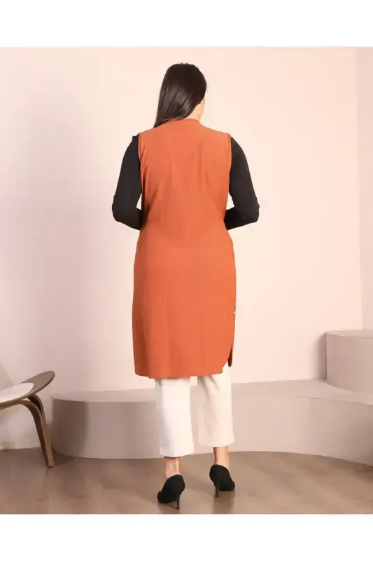 Kadin Tesettur Giyim Buyuk Beden Yazlik Anne Yelek Kahverengi-Kahverengi - 4