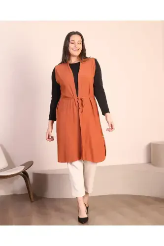 Kadin Tesettur Giyim Buyuk Beden Yazlik Anne Yelek Kahverengi-Kahverengi - 7