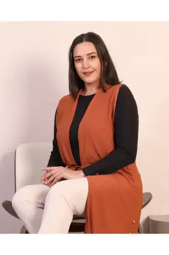 Kadin Tesettur Giyim Buyuk Beden Yazlik Anne Yelek Kahverengi-Kahverengi - 8