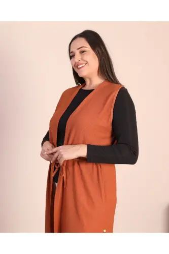 Kadin Tesettur Giyim Buyuk Beden Yazlik Anne Yelek Kahverengi - Kahverengi - 6