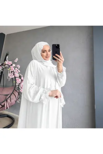 Kadın Tesettür Namaz Elbisesi - Beyaz 