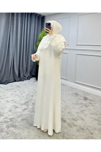 Kadın Tesettür Namaz Elbisesi - Beyaz - 3