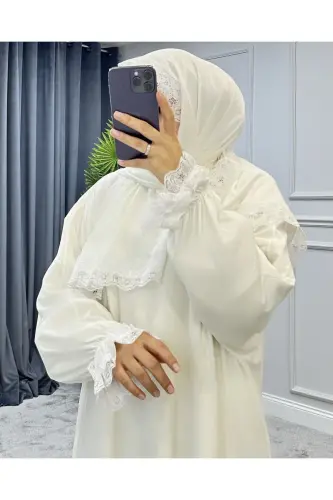 Kadın Tesettür Namaz Elbisesi - Beyaz - 4