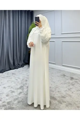 Kadın Tesettür Namaz Elbisesi - Beyaz - 5