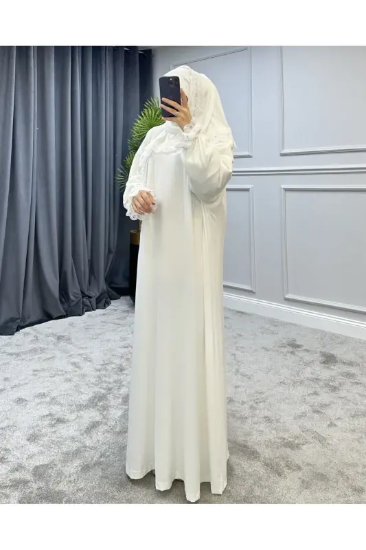 Kadın Tesettür Namaz Elbisesi - Beyaz - 5
