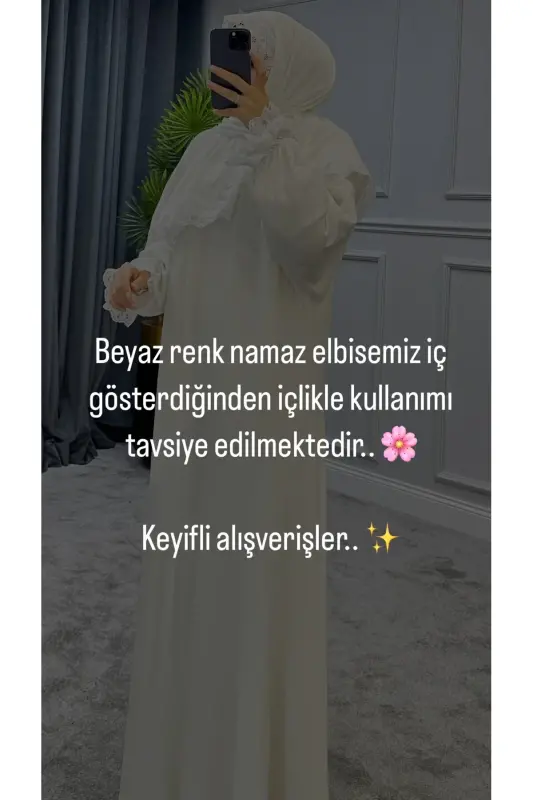 Kadın Tesettür Namaz Elbisesi - Beyaz - 6