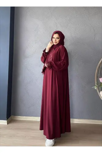 Kadın Tesettür Namaz Elbisesi - Bordo - 3