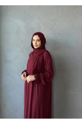 Kadın Tesettür Namaz Elbisesi-Bordo - 3