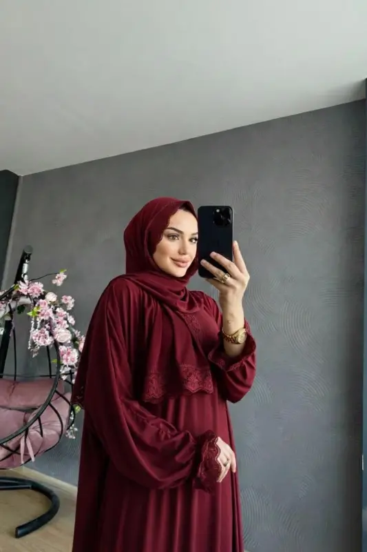 Kadın Tesettür Namaz Elbisesi - Bordo - BESS STORE