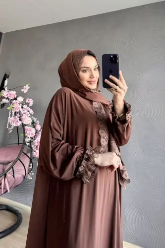 Kadın Tesettür Namaz Elbisesi - Kahverengi 