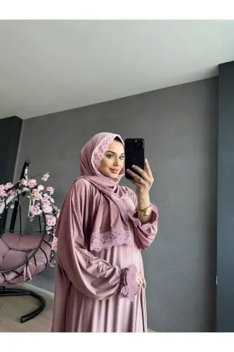 Kadın Tesettür Namaz Elbisesi Pudra-pudra - 1