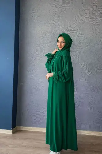 Kadın Tesettür Namaz Elbisesi Yeşil-Yeşil - 3