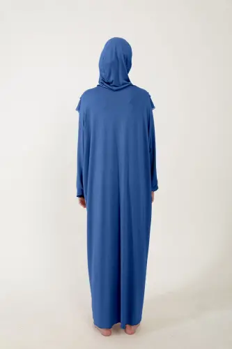 Kadın Tesettür Pamuklu Başörtülü Namaz Elbisesi Dantelli Tek Parça Penye Kumaş-Kot rengi - 5